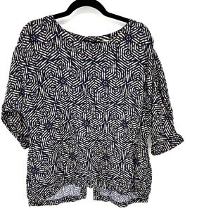 Soft Surroundings Geometric Boho Print 3/4 Sleeve Blouse Top Women's Size L